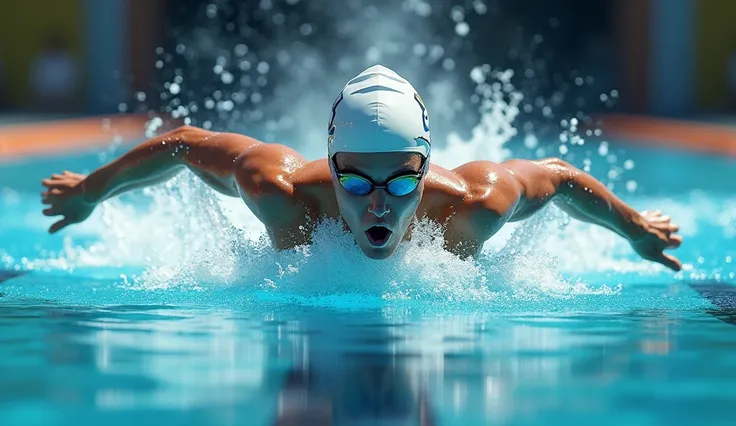 hyperrealistic full-color image. Sports swimming