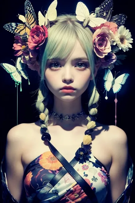 (masterpiece:1.1), ( best quality:1.1), ( high definition :1.0),  ambient light ,  super quality,( Ultra-detailed original illustrations), ( 1 girl,  upper body), (( Harajuku Fashion)), ((Flower with human eyes, Flower Eyes)), Double Exposure, Fusion of Fl...