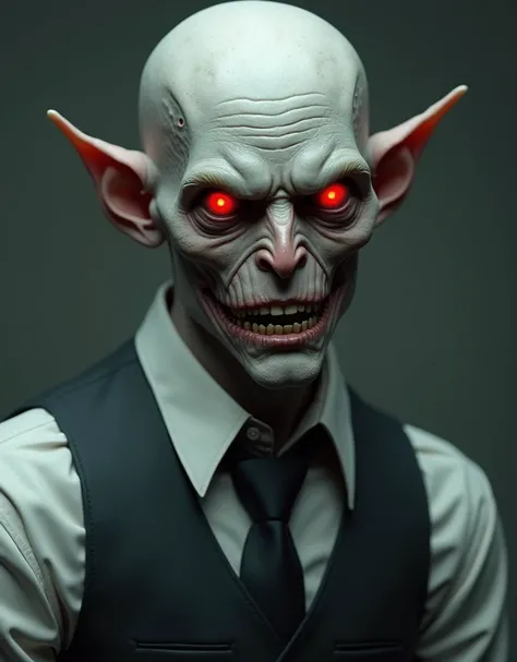  but the shape of the ears, and the grey skin and red eye colorwearing a vest, shirt and tiethe undead human version of the character with the proper skin tone and eye color, for reference.Hes an undead human in this setting, so his skin is a pale grey, an...