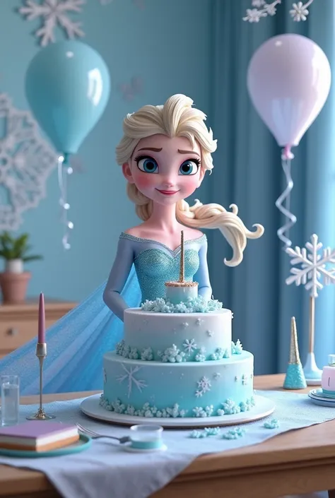 A birthday decoration for Elsa de Froze 
On a desk 