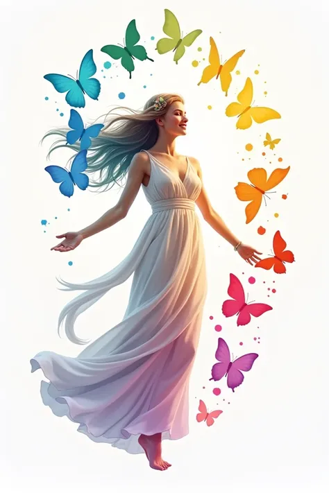 A logo featuring Eleftheria with butterflies in the colors of the rainbow 