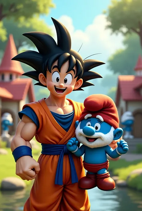 Goku taking a selfie with Papa Smurf