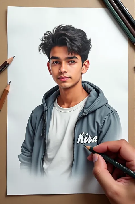 Sketch Art Prompts👇👇

For Boys👇

A Realistic 21 year old handsome and cute Indian boy realistic drawing, a blank paper is located on the table, the paper is white.on the paper is a picture of boy wearing a t-shirt hoodie, there is the name "kira" write on ...