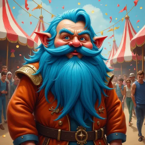 blue-bearded dwarf, carnival , Style: Oil Painting