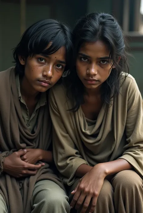 Bangladesh young man and a young woman are sitting in despair.