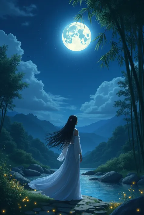 A realistic image of the strory (The Tale of the Bamboo Cutter (Japanese) - A story about identity and destiny.) 

In the end, she returns to the moon, a poignant reminder that our destinies may lead us away from those we love.