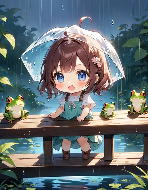 (( stand on the bridge parapet :1.5))、(( one girl :1.5)、((Chibi Girl:1.5)))、 Kindergarten Mother:1.5、 best quality、 high definition 、 detailed background、 beautiful face down to the smallest detail 、 anatomically correct、detailed expression、fine grain、((wh...