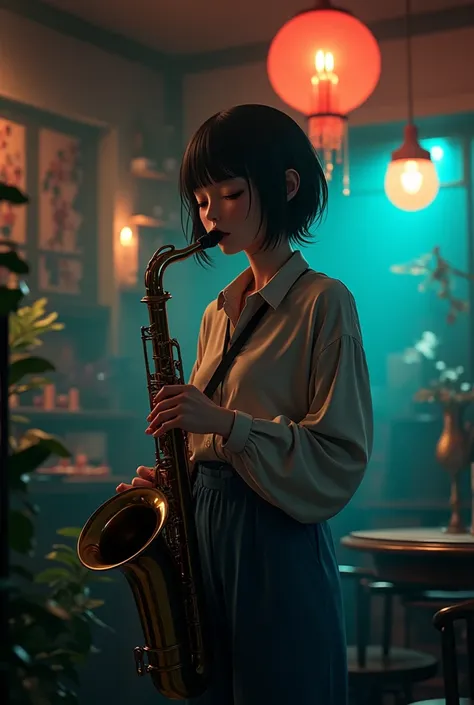 Lofi jazz player, 3D, 4k, Anime