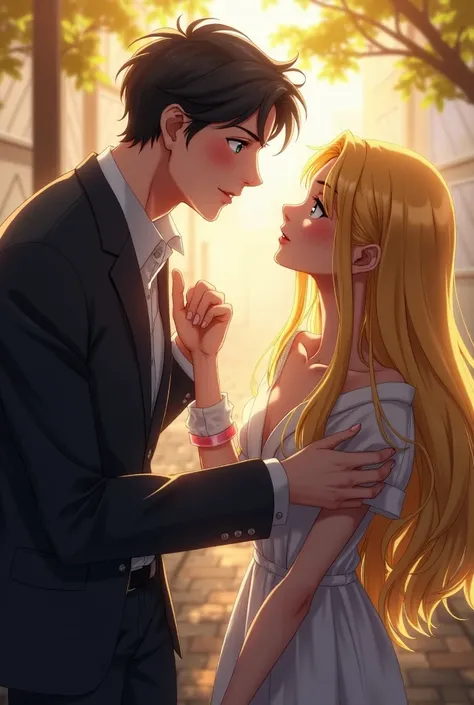 Gojo Satoru flirts with a girl with long blonde hair