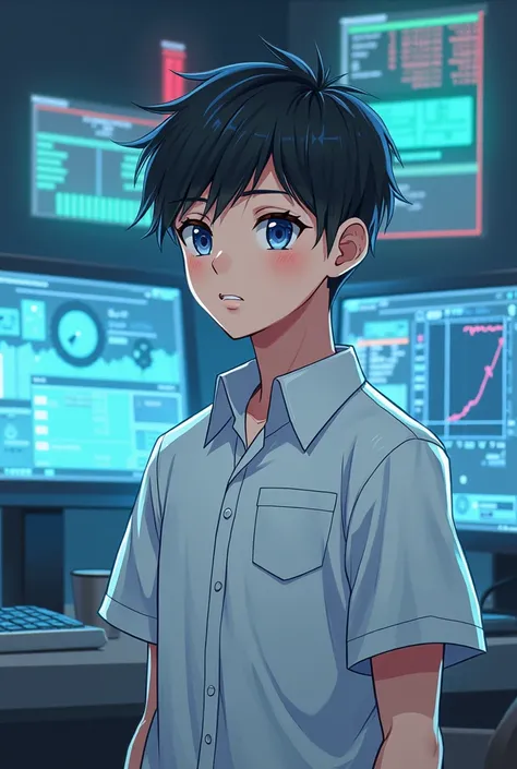 System Engineer, Man, Young Anime, No Glasses, White Shirt, Bad Eyesight