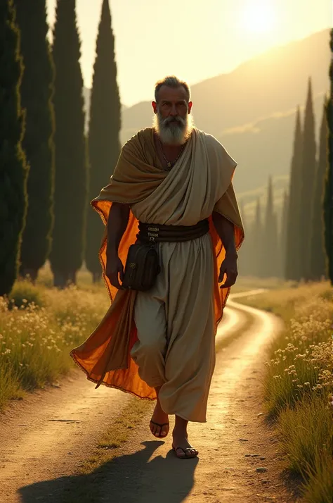 Apostle Agrippa walking on a road