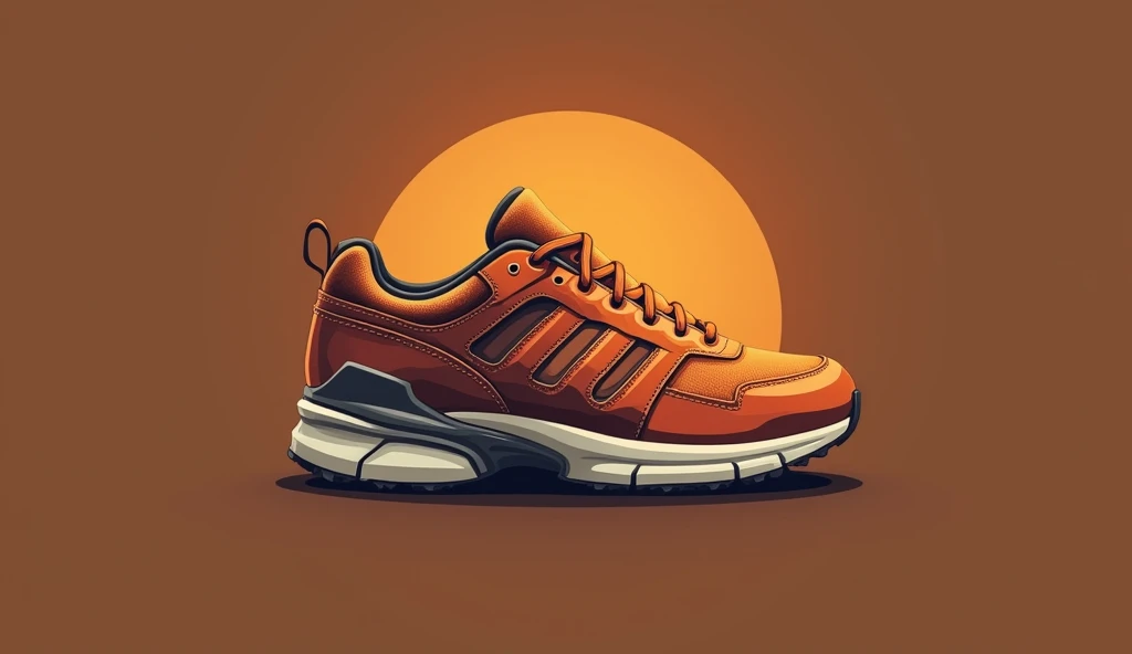 Logo com apenas um tenis, background  brown, semi-realist drawn