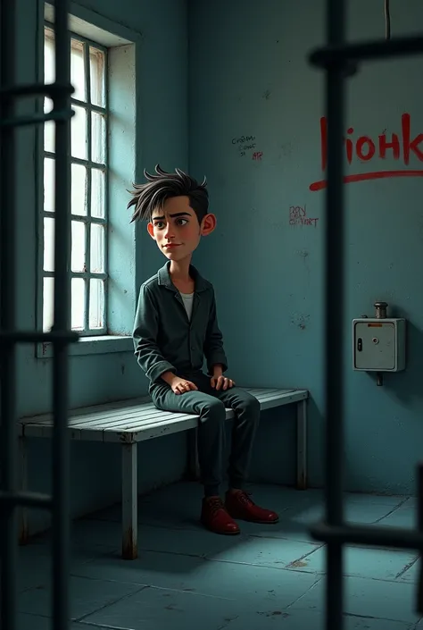 Thief in jail. . 3d cartoon type realistic ai image 