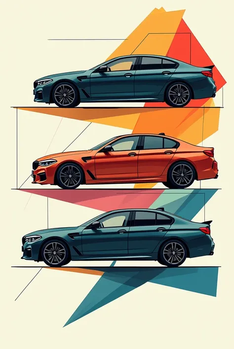 Develop a comic strip of a BMW car demonstrating geometrization in a neoplastic way.