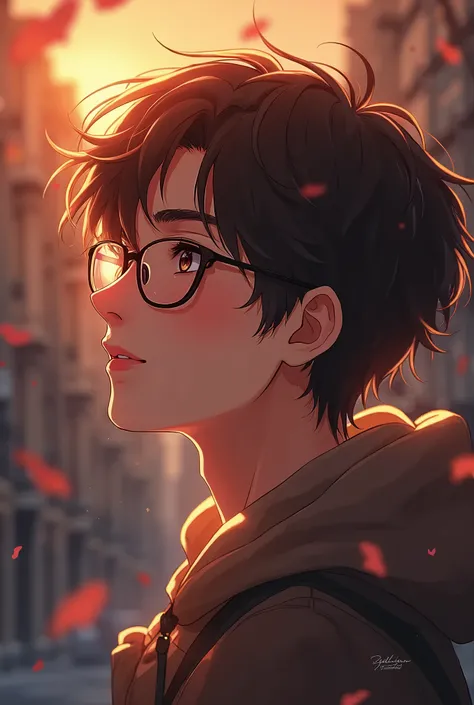   Create a picture for the cover of a TV series.   The series is about Brian  ,   who is 19 years old ,  wears glasses and has organ-brown hair . The theme of the series is Love  .  He is from Germany .  He is not an anime   