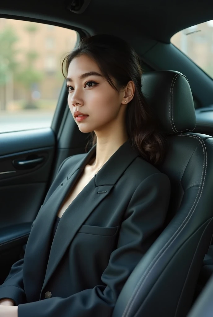 The third-generation Korean 20-year-old female tycoon rides home in the back seat of a private company car