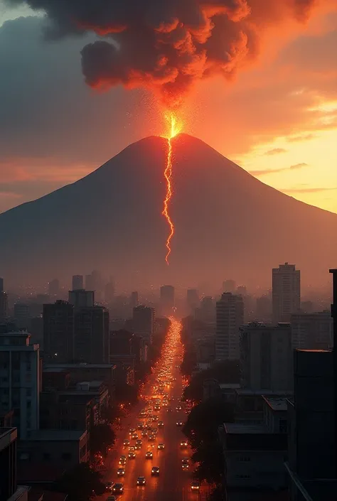 Purwokerto City With the back of Mount Slamet which is erupting violently and its smoke and lava up the slopes of Mount Slamet