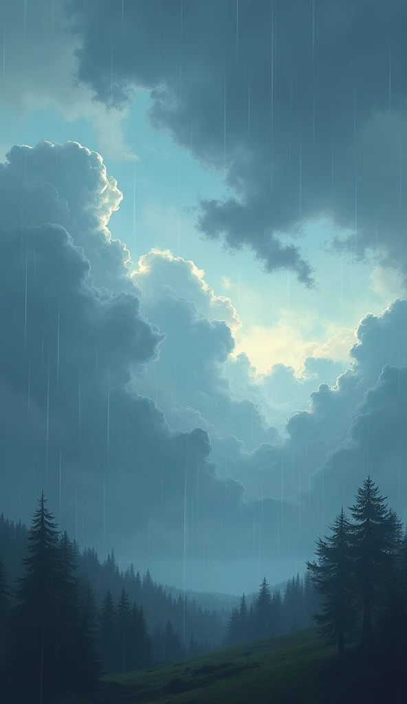 Scene 7 :

Picture :  clouds are casting clouds over the sky, and its starting to rain.