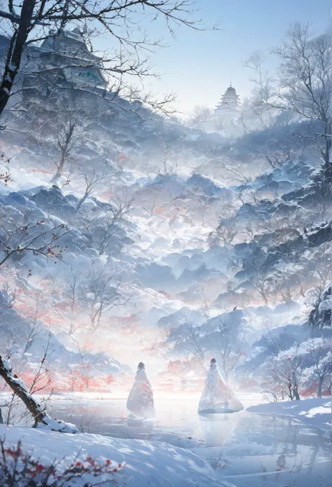     Double exposure of a beautiful and delicate white snake (Clear and perfect )image，背景はSuper detailedな日本の神社で、Winter Scenery、Snow Scene, beautiful,  complicated illustration,  Artwork Concept Artwork Masterpiece,  best quality, Super detailed,  high defin...