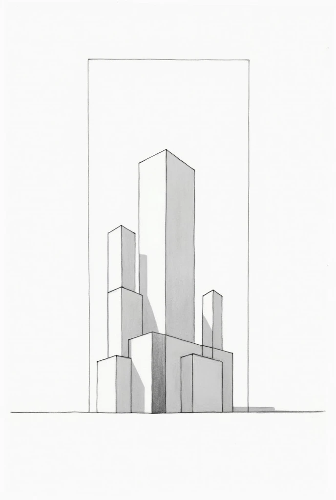  Come up with an easy building shape from various three-dimensional geometric shapes
shapes, draw with a simple pencil .  Show volume at
using shadows .