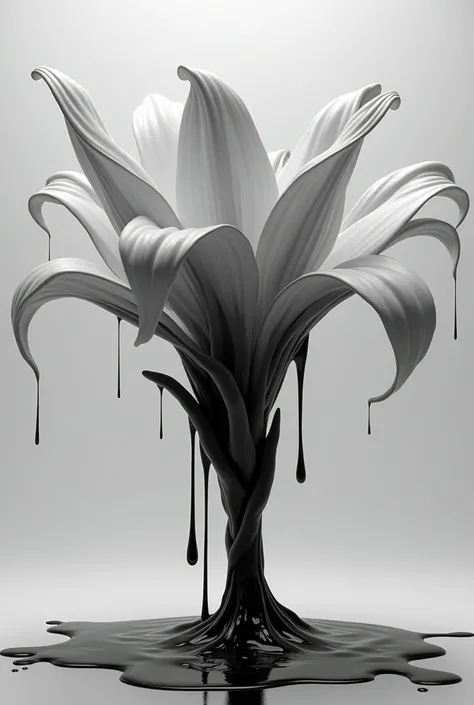 Create a flower that drips at the bottom in black and white 