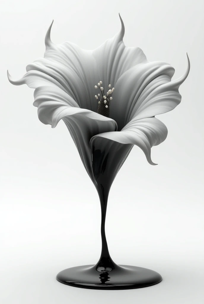 Create a flower that drips at the bottom in black and white 