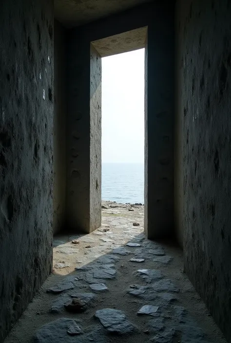 
 These windows offer no view of
the environment .  Large ;  They are like silent guards marking the boundaries of this place .  Dark rooms are hidden , in scherp contrast met de grillige textuur van het gesteente. 
chiseled , on the contrary :  white beam...