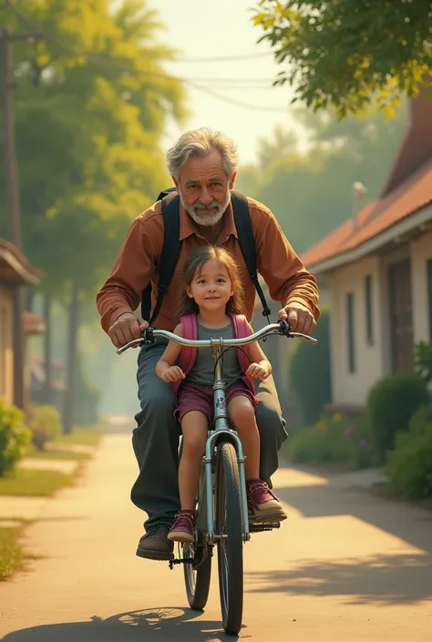 Backgammon Elderly father carries daughter on bike on way to school 