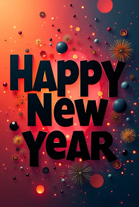 Happy new year typography photos.well balanced.colour contrast balanced . sharp n well decorated.no crop.colourful decorated. Without signature and brand name.bold shape.black theme.gorgeous .eye catching.without floral