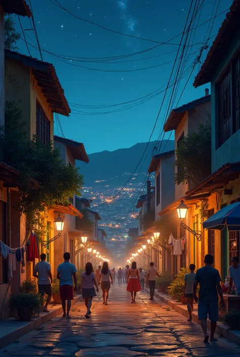 Favela street with Paris lights with stars 