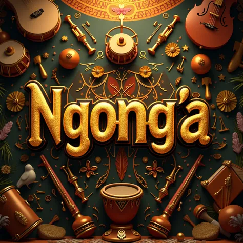 Ngonga as a headline in gold African majestic with African instruments with Spotify TikTok YouTube logo 