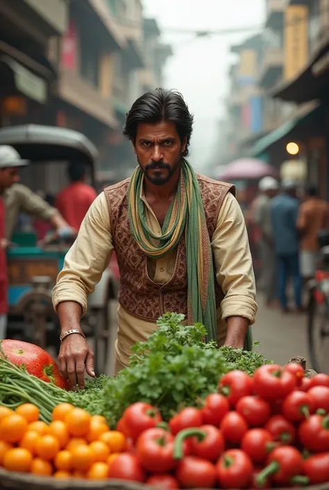 Shahruk khan in shalwar kameen selling vegetables in street 