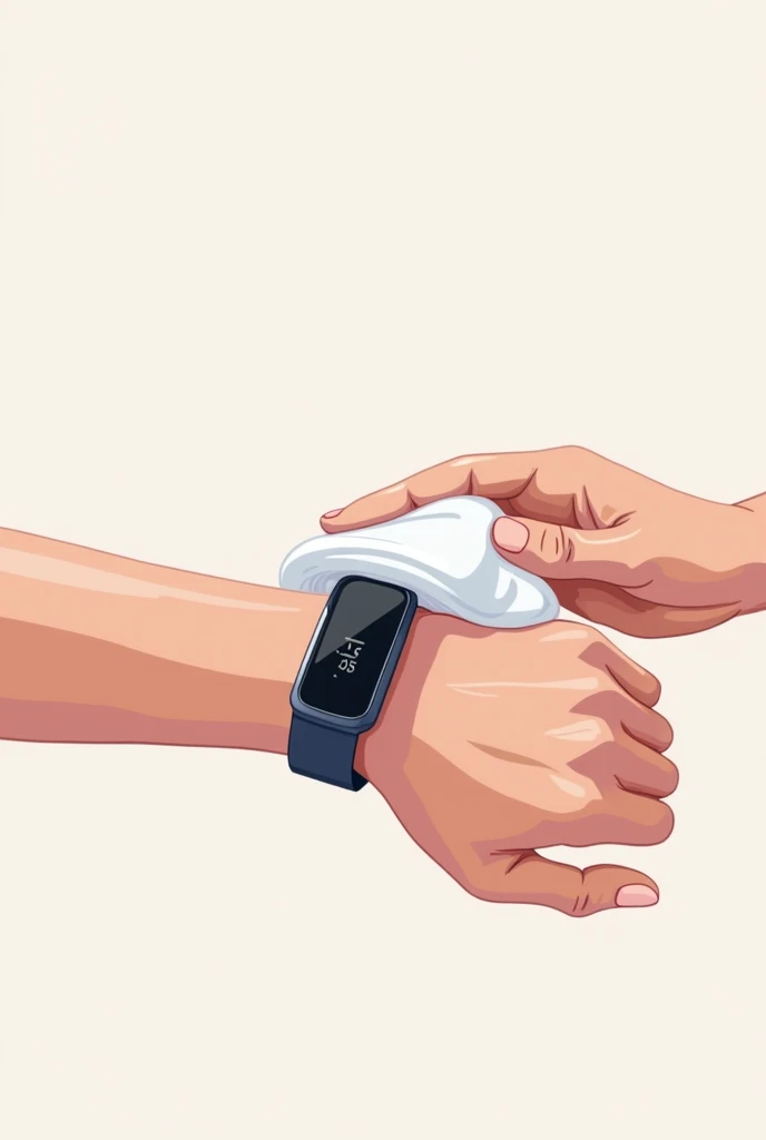 Illustration of cleaning the band of smart health band with a soft cloth