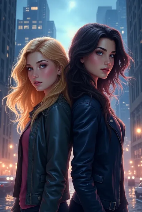 Une couverture dun livre intitulé «Protectors of Shadow and Light girls in New York» Les filles doivent être blonde et brune 