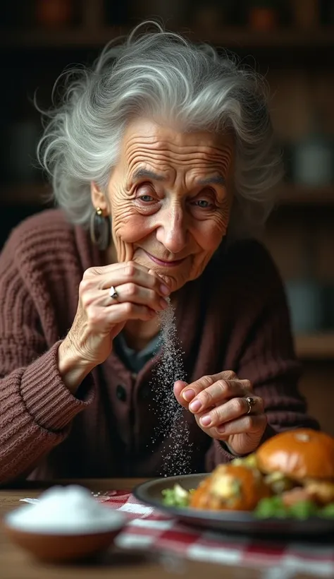 1 old woman likes to eat iodine salt