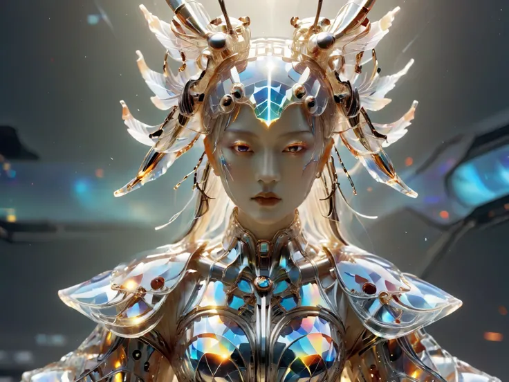 Futuristic native futurism, Actress Zhao Lusi plays the high-level cybernetic cyborg, Jade cyborg, Bikini, gigantic cleavage breasts:1.5, full body post, A beautiful young woman like Pan Jinlian, wear shorts and a hat walk street, the Japanese goddess of w...