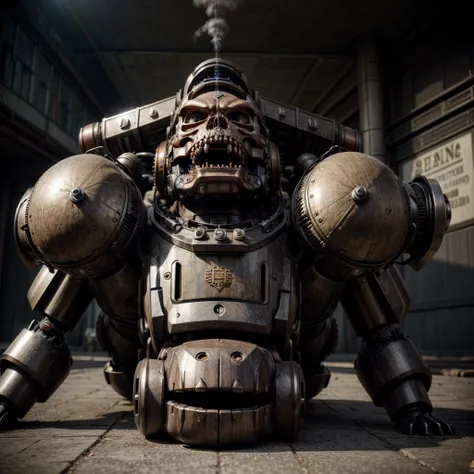 3D rendering, a toy, steam punk, giant biological mecha, samurai, skeleton face, giant skeleton,evil and horrible style,  Hi-res, 4k, super realistic,digital image.