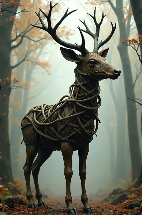 Deer made of tree branches in the style of Picasso 