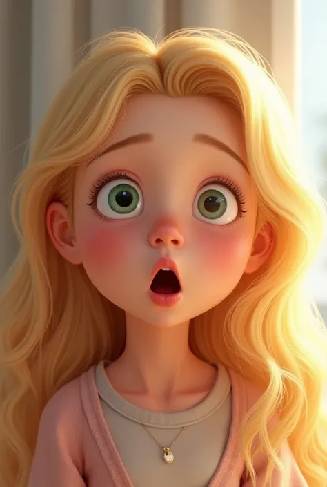 Make a blonde girl with a surprised face her mouth open