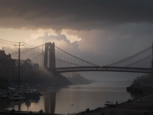 Foggy City,(Old Bridge),(  strong shadow  :1.3),water vapor,(Horror Style),(curse:1.3),(soul:1.3),(ultra Realistic 8k cg,  RAW photo,  best quality, masterpiece:1.2), high-resolution raw color pictures , professional photos,(Realistic, photo-Realistic:1.3)...