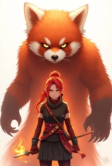 Aqui está um prompt para a personagem com the Spirit of the Red Panda:

Description:
A female character named Akari, the Spirit of the Red Panda,  in the Naruto Shippuden style . She wears light armor in shades of black and red, decorated with details remi...