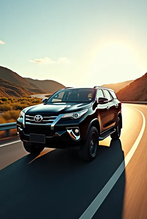 Fortuner legeder in black color, car poster on highway road 