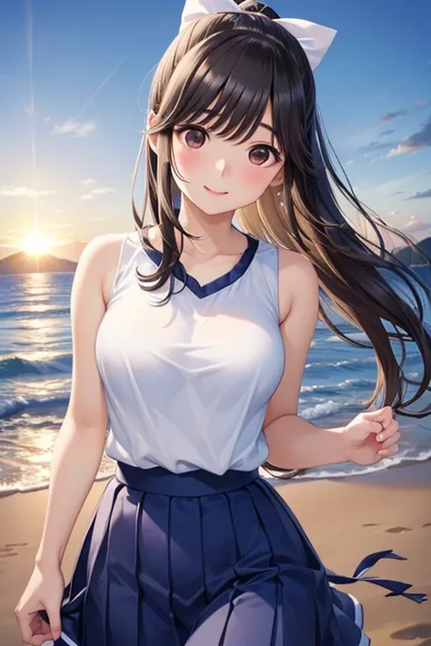 Takane Manaka、 Shiny brown long hair、 ribbon ponytail,、 beautiful brown eyed middle school students 、smile、Sparkling Eyes, (fine grain)、 several people having fun with each other while having very detailed 目、 several people having fun with each other while...