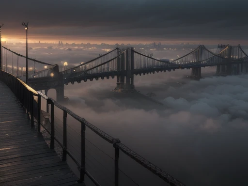 Foggy City,(Old Bridge:1.4),(  strong shadow  :1.3),water vapor,(Horror Style),(curse:1.3),(soul:1.3),(ultra Realistic 8k cg,  RAW photo,  best quality, masterpiece:1.2), high-resolution raw color pictures , professional photos,(Realistic, photo-Realistic:...