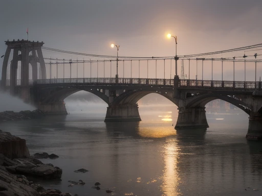 Foggy City,(Old Bridge:1.4),(  strong shadow  :1.3),water vapor,(Horror Style),(curse:1.3),(soul:1.3),(ultra Realistic 8k cg,  RAW photo,  best quality, masterpiece:1.2), high-resolution raw color pictures , professional photos,(Realistic, photo-Realistic:...