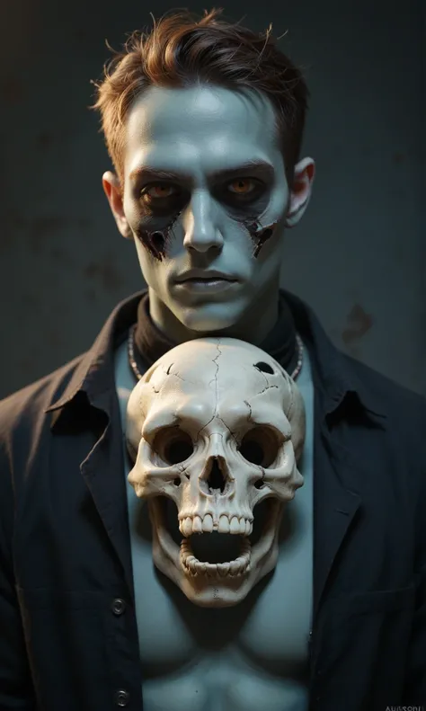 Male zombie, skull  looking at viewer 