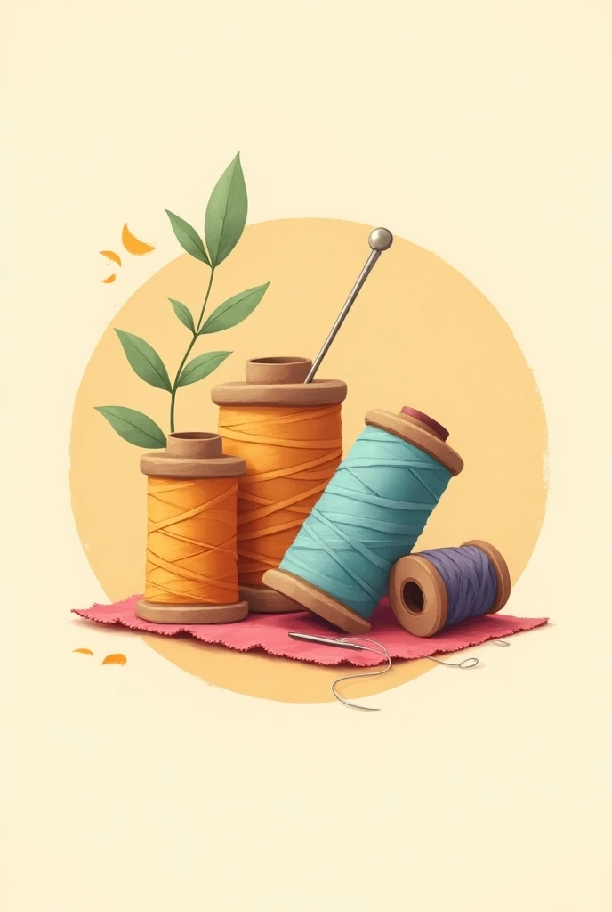 Logo that makes you happy is _ fabric and n spool of thread with a needle