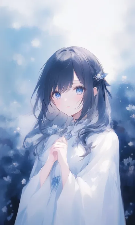   anime girl  with blue eyes and long hair in white dress, beautiful   anime girl , cute   anime girl ,  more beautiful than Kira portrait, pretty   anime girl , Anime Style 4k,  cute girl anime visual, (  anime girl ), young   anime girl ,  more beautiful...