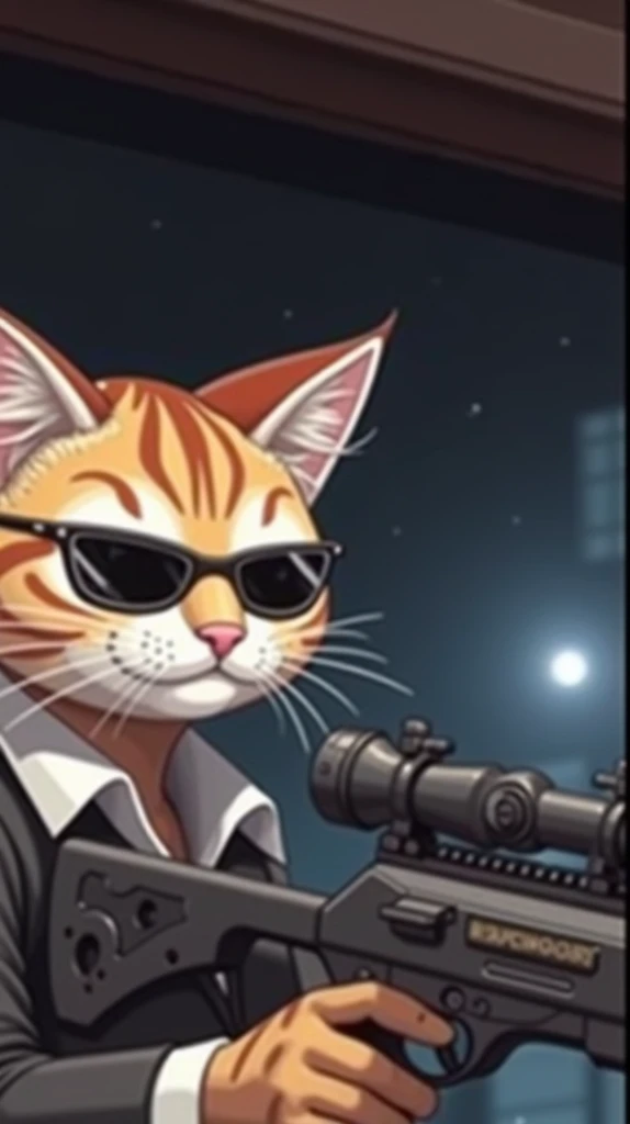 Cat with a gun、Wearing sunglasses