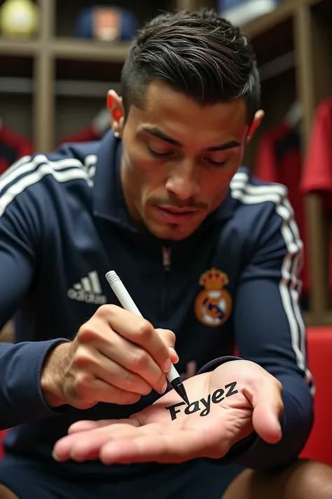 Ronaldo writes Fayezs name on his hand 